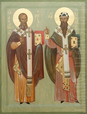 Правый придел освящен в честь  святителей Афанасия и Кирилла Александрийских